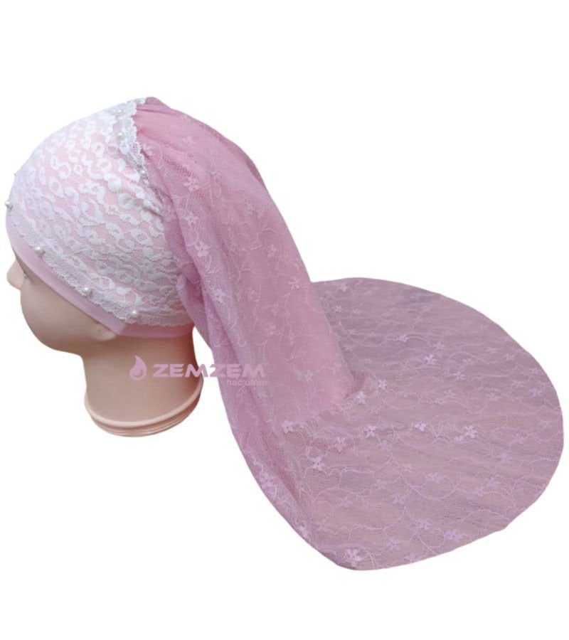 Çocuk Bone Başörtüsü Tüllü Pembe Yaldızlı