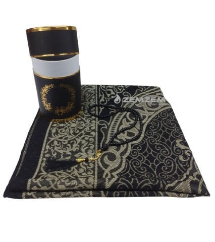 Seccade Seti Silindir Kutu ve İnci Tesbihli Siyah