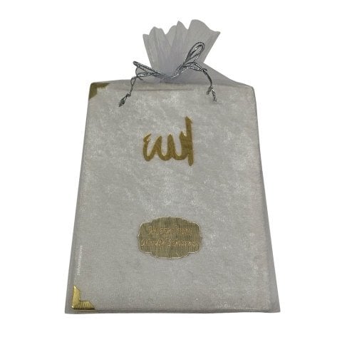 Kadife Kaplı Yasin Cüzü Seti Krem 12x16 cm Tül Keseli